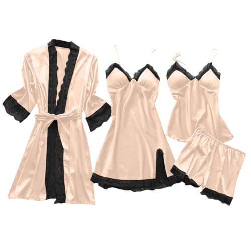 Pyjama Femme Satin Anti-Frottement avec Soutien-Gorge Intégré Nuisette 2XL