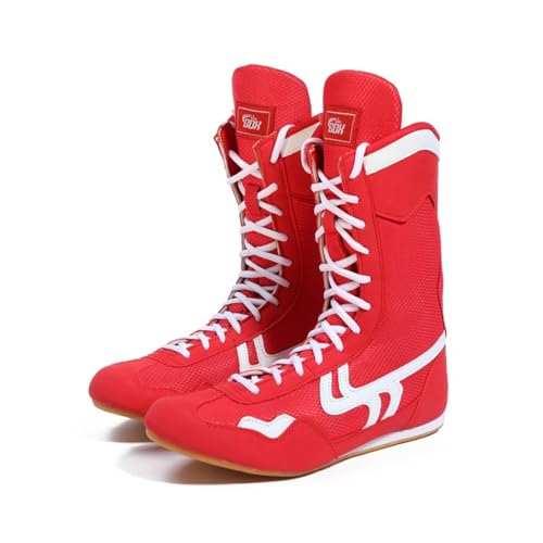 UKUBOXBAG High Support Boxing Shoes for Men's, Youth Teenagers Kickboxing Sneakers Comfort Non Slip Wrestling Fitness Trainers,Red,10
