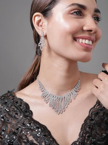 Image of Rubans Necklace Set Stylish American Diamond Zirconia Trendy Jewellery Gift for Women & Girls