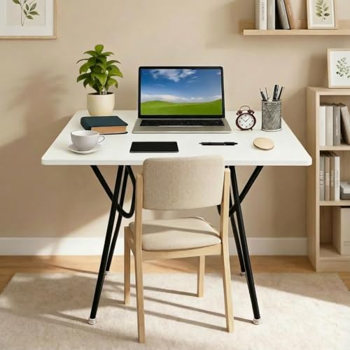 Image of wow craft Multipurpose Foldable & Portable Study Table | Laptop & Computer Desk for Home & Office | 2-Seater Dining Table | Engineered Wood Top & Metal Frame | Windsor-Pearl White