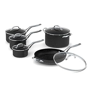 THE ROCK by Starfrit 10-Piece Cookware Set with Stainless Steel Handles, Black