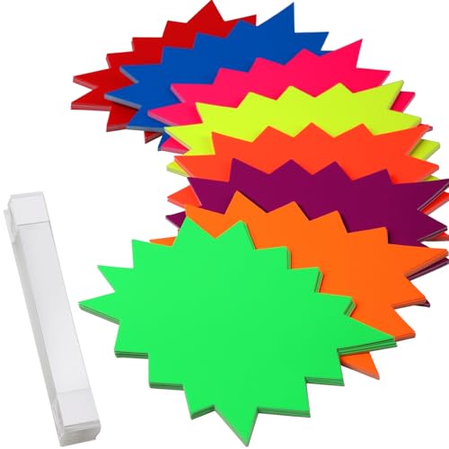HNYYZL 120 PCS Starburst Signs Fluorescent Neon Signs Kit â€“ Includes 80Pcs Blank Star Shape Retail Sale Tags & 40Pcsx PVC Sticky Transparent Strip,4.7 x 6.3 inches