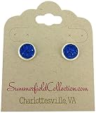 Summerfield Collection Silver-tone Faux Druzy Stone Stud Earrings 8mm (Royal Blue)