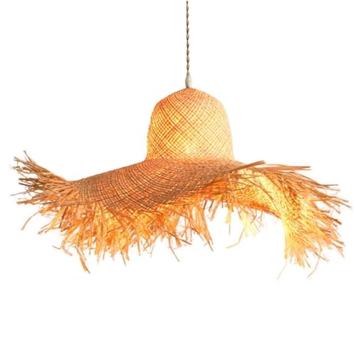 GUANSHAN Chapeau De Paille Tissé à La Main Pendentif Style Bucolique Herbe Art Abat - Jour Lampe Suspendue Salon, Salle à Manger Décoratif Lustre
