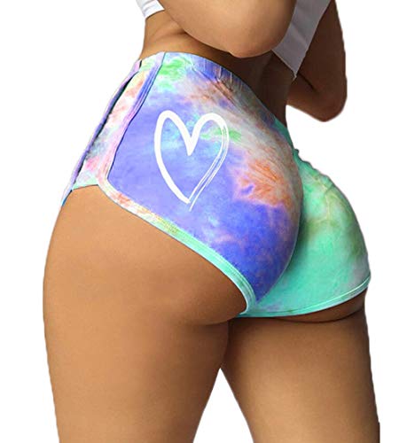 Retro Athletic Shorts Women Sports Leggings Women's Sports Workout Shorts Sweat Shorts Colorful Pattern Tie Dye (Purple L) #TOP6