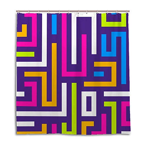 Rideau de douche labyrinthe violet en polyester 183x183 cm lavable - 2