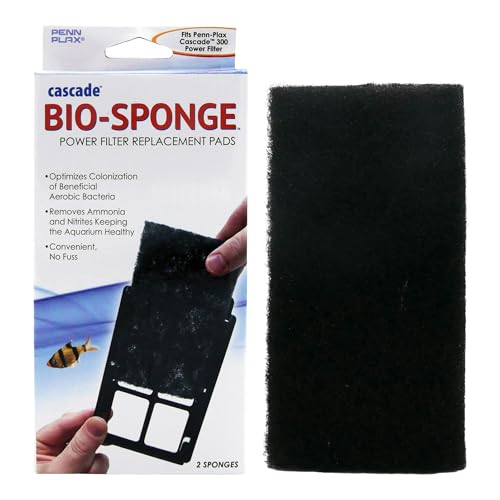 Penn-Plax Cascade 300 Power Filter Replacement Bio Sponge, 2 Pack -Durable Aquarium Filter Media Compatible with Cascade Power Filters -Improves Water Flow & Filtration Efficiency -Black, 7 x 1 x 5 In