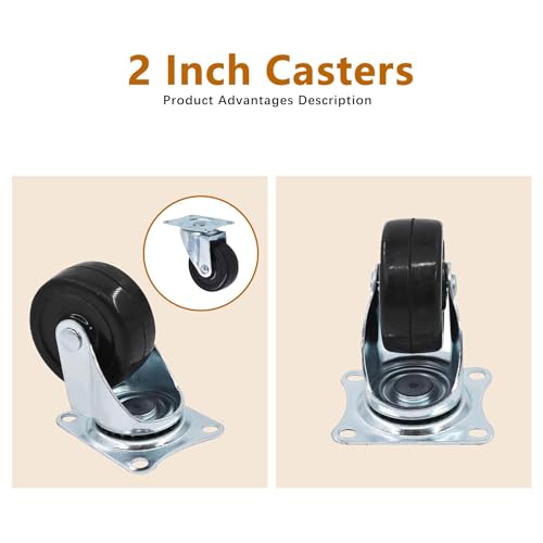 kimllier 24Pcs 2 Inch Heavy Duty Polyvinyl Chloride Swivel Caster Plate Casters Without Brake Wheels Black