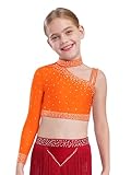 Girl's dance top is decorated with sparkling rhinestones to make your girl eye-catching in the crowd