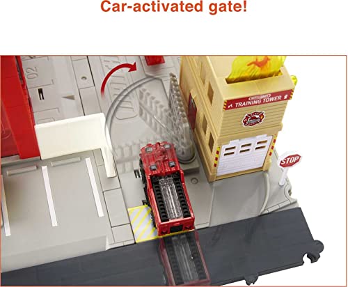 Matchbox Cars Playset With 1 Matchbox 1:64 Scale Toy Firetruck, Lights And Sounds, Moving Parts, Fire Station Rescue Set #TOP3