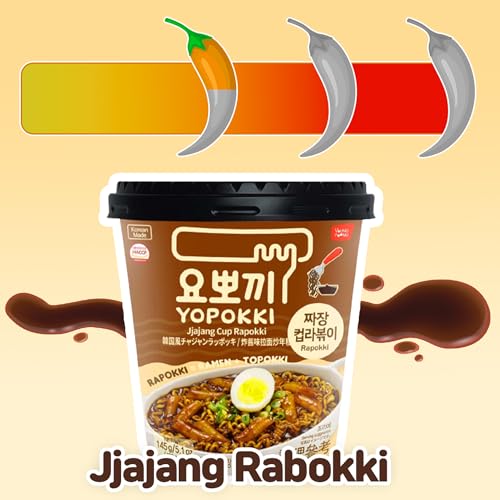 Yopokki Instant Rabokki Cup (Jjajang, Cup of 2) Korean Street food with Jjajang flavored sauce Ramen Noodle Topokki Rice Cake - Quick & Easy to Prepare