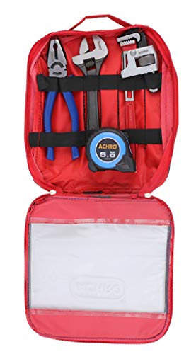 Image of ACHRO Tool Kit Pouch Multi Storage Tool Bag Easy to Carry Heavy Duty Tool Organiser for Electrician Plumber Technician and Repairman for All Your DIY Needs (RED)