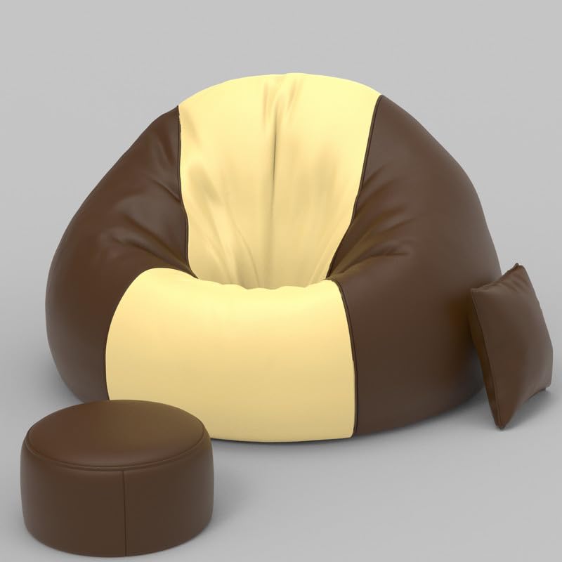 Image of Biggie Bean Bag Chair 6XL with Beans Filled-Duo Pop Sofa-Two Tone One Vibe-Crafted for Comfort-Styled for Elegance with Free Cushion & Footrest (Matching Color : Sofa, Cream Brown)