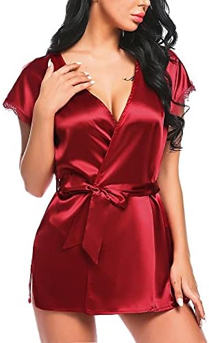 Avidlove Women's Satin Robe Silky Kimono Bathrobe for Bride Bridesmaids Wine Red