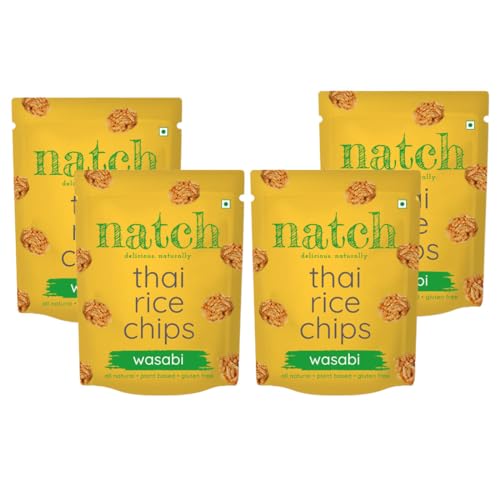 Image of natch Thai Sticky Rice Chips, Healthy Snacks for Adults & Kids 100% Natural,Vegan & Gluten Free,Low Calorie Crackers Crisps,25G each (Pack of 4),Wasabi