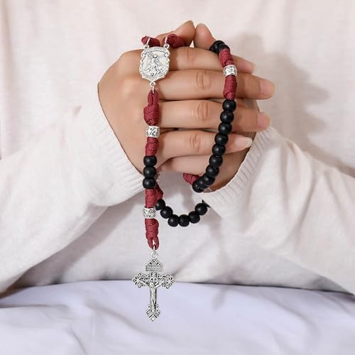 Nazareth Store St Michael Paracord Rosary Beads Rugged Rosary Necklace Strong Corded Catholic Pardon Crucifix - Image 6