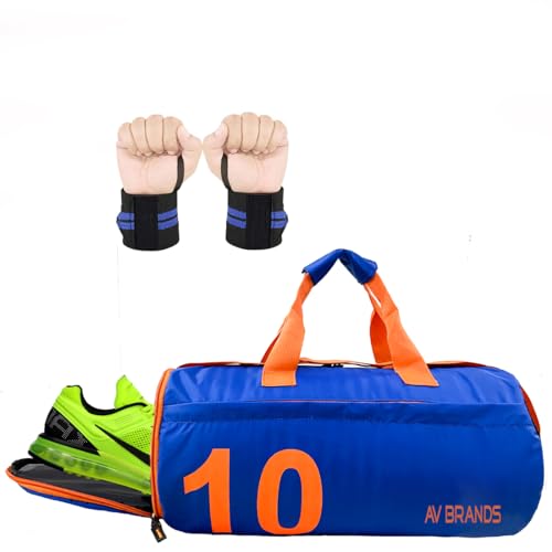 AV Brands Bolsa de gimnasio con compartimento para zapatos para hombre, juego de guantes de gimnasio de cuero cerrados con soporte de muñeca, azul, M, bolsas de gimnasio, Blue, M, Bolsas de gimnasio