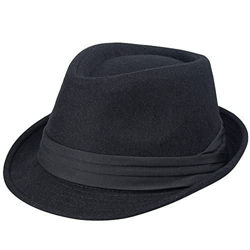 Kids Fedora Hat Boys Black Short Brim Felt Jazz Cap Toddler Boys Panama Derby Cuban Hat（Size 54cm for 3-7 Years Old