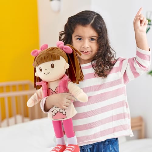 Linzy 15" Little Sweet Hearts Molly Doll, My First Doll Plush Rag Doll for Girls - Soft Baby Doll with Braided Pigtails & Bows, Washable Sensory Cloth Baby Doll, Stuffed Baby’s First Doll for Toddlers by Linzy - Image 5