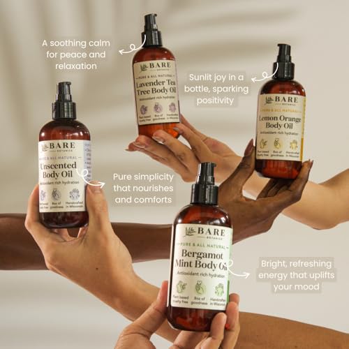 BARE BOTANICS 8 oz Moisturizing Lavender Tea Tree Body Oil - 100% Pure & Natural for Skin & Nails - Perfect for Moisturization - Vegan, Cruelty Free & Naturally Scented Hair Oil