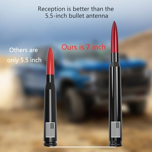Image of Car Truck Antenna with Tire Valve Caps American Flag Short Replacement for GMC Sierra Chevy Silverado Dodge Ram 1500 2500 3500 Ford F150 F250 F350 Super Duty Raptor Accessories, Red
