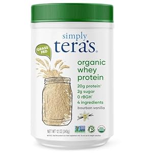 simply tera’s Organic Whey Protein Powder – Grass Fed Vanilla Whey Protein Powder, Clean, Made Without Artificial Sweeteners, Non-GMO, Kosher, rBGH-Free, Organic – 12 Oz