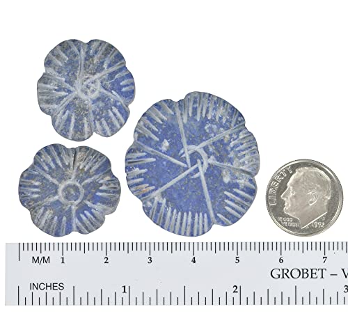 Lapis Lazuli 6-Petal Flower Beads ~1 Inch To 1 1/2 Inch Large Natural Genuine Royal Blues Matte (3) #TOP4