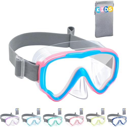 Vvinca Kids-Goggles with Nose Cover, Diving Mask Elastic Fabric Strap Anti Fog Anti Shattered Lens for Kids Swim Goggles 3-14