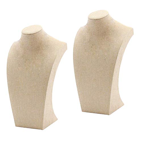 FLAMEER 2pcs Mannequin de Buste pour Présentation de Colliers Porte-Bijoux en Lin + Bois 115 * 200 mm / 175 * 290mm