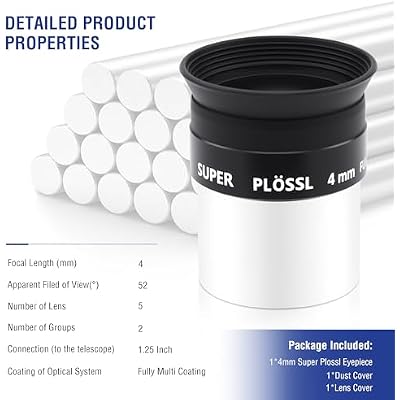 Astromania Telescope Eyepiece, 52 Degree Super Plossl Telescope Eyepiece 4mm, Fully Multi-Coated Telescope Lense with Filter Thread, 1.25 Inches Telescope Accessories for Moon & Planetary Observation