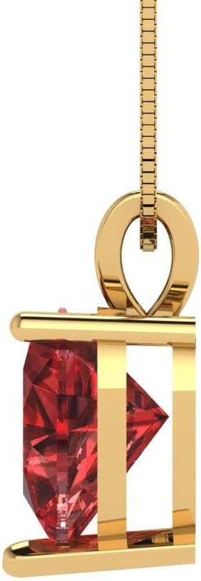 Clara Pucci 14K Yellow Gold Plated Solitaire 18" Box-Chain Necklace - Sterling Silver 2ct Heart Cut Garnet Pendant - Image 3