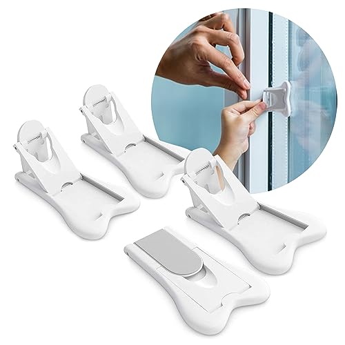 Image of Ashtonbee Child Safety Locks for Cabinets and Drawers, Sliding Door Lock, Easy-to-Install Cabinet Locks for Babies, Baby Cabinet Safety Latches, Set of 4, White