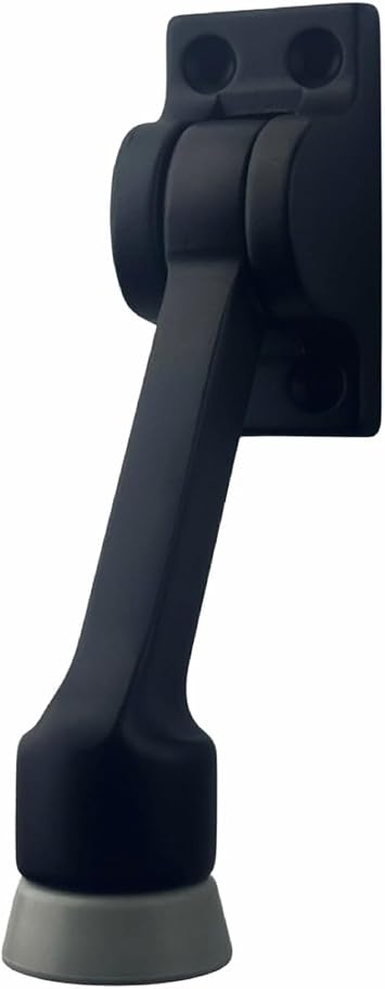 QCAA 4" Solid Brass Kickdown Door Stop, Rectanqular Base, Protect Door and Walls, Matte Black, 1 Pack, Made in Taiwan