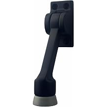 QCAA 4" Solid Brass Kickdown Door Stop, Rectanqular Base, Protect Door and Walls, Matte Black, 1 Pack, Made in Taiwan