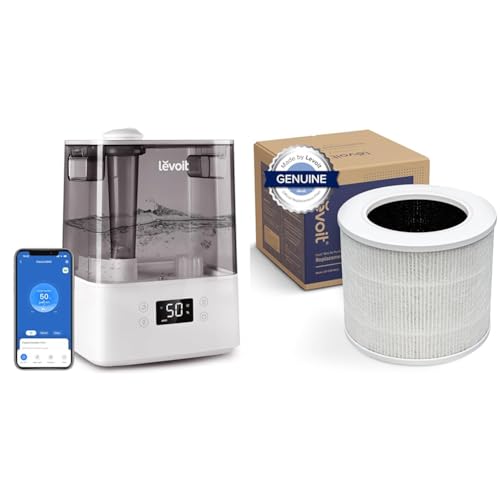 LEVOIT Smart Humidifier (6L) with Essential Oil Diffuser, Auto Mode, App Control, Aroma Pads, Replacement Filter, Core Mini Air Purifier Filter, 1 Pack
