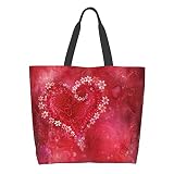 Zelamiee Love Hearts Florals Washable Large Shopping Tote Bag with Handle for Work Shopping Beach Tr