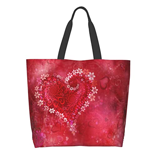 Zelamiee Love Hearts Florals Washable Large Shopping Tote Bag With Handle For Work Shopping Beach Travel #TOP1