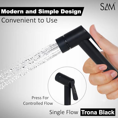 Image of SAM Trona Health Faucet Set Water Saving Health Faucet 1 Meter Flexible Hose and Wall Mount for Toilet Black| Jet Spray