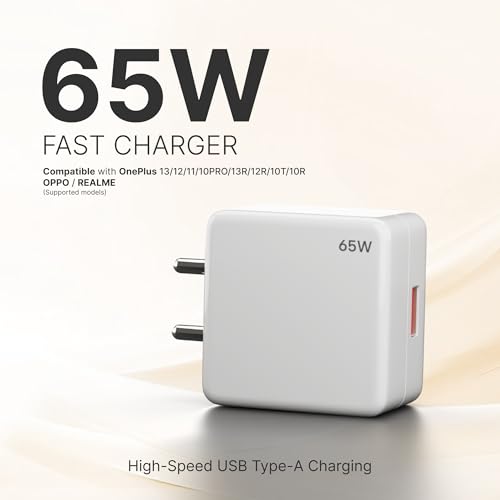 Image of AILKIN 65W Fast Charger Adapter with Type-C Cable | Warp Charge Power Adapter Compatible with OnePlus 11 /10 /9 /8 Series, Nord Series & Other USB-C Devices
