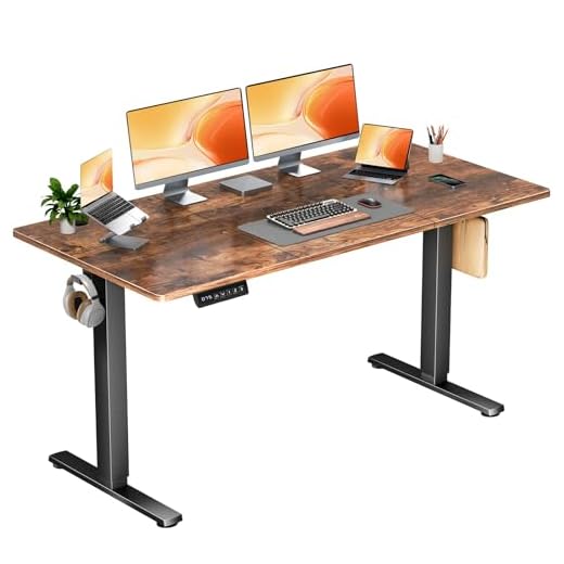 DUMOS 63 Inch Electric Standing Desk Height Adjustable, Sit to Stand Computer Workstations Large Work PC Table Home Office Writing Gaming Desks with Memory Presets for Walking Pad, Bedroom, Rustic