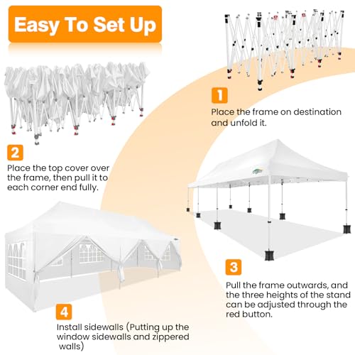 Image of COBIZI 10x30 Pop up Canopy Tent for Parties, Roller Bag,8 Walls,4 Sandbags