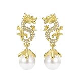 Dragon Hanging Bead Earrings - Have One's Wishes Come True Earrings, Chinese Dragon Earrings, Year of Dragon Earrings, Unique Gift for Women (White)