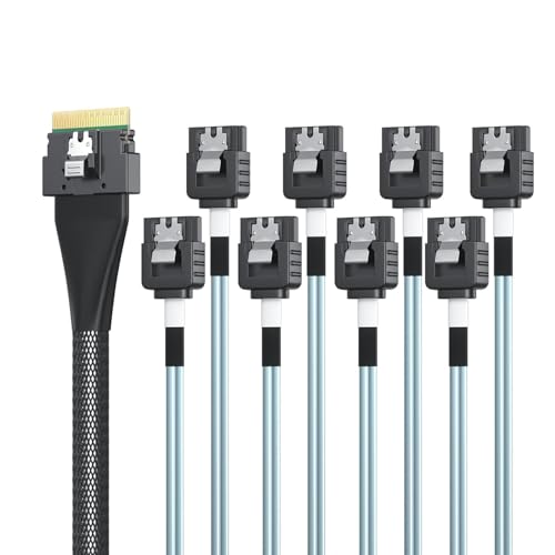 H!Fiber.com SFF-8654 SlimSAS 8i na 8xSATA, host/RAID SAS3.0 do HD SATA, odpowiedni do serwerów, dysków twardych, komputerów i hostów, 100 omów, 0,5 m (1,6 stopy)