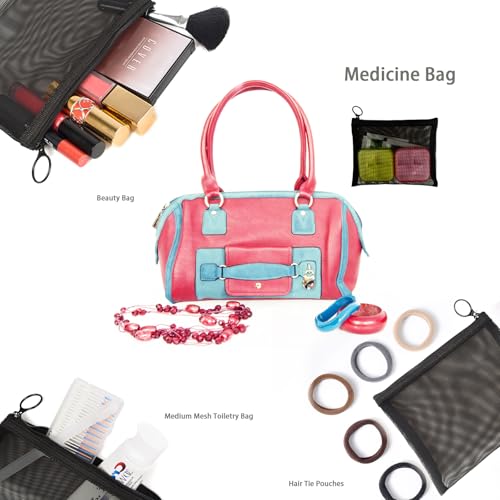 Image of Patu Zipper Mesh Bags, Size M / A6, 5 Pieces, Beauty Makeup Cosmetic Accessories Organizer, Travel Toiletry Kit Set Storage Pouch, Black