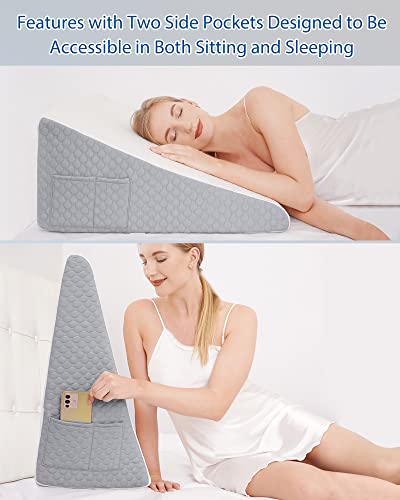 Forias Wedge Pillow 24 * 24 * 12in Bed Wedge Pillow for Sleeping After Surgery Triangle Pillow Wedge for Acid Reflux Gerd Snoring, 1.5in Memory Foam Top, Removable Cover