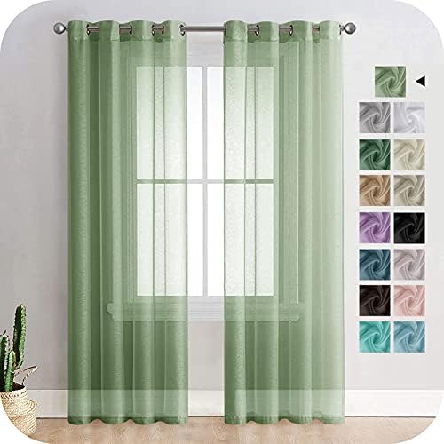 MRTREES Voile Curtains 54 Drop 2 Panels Faux Linen Grey Curtain for Bedroom Eyelet Short Sheer Curtains Panel for Living Room Patio Door 55x54 Drop 140cm x 137cm