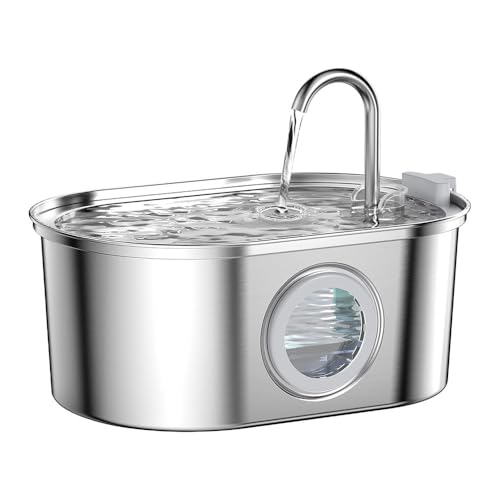 Sailozai ペット用ウォーターサーバー、四角形/円形/楕円形、オールステンレス自動循環ろ過、猫給水器 (銀ねずみ色,楕円形b)