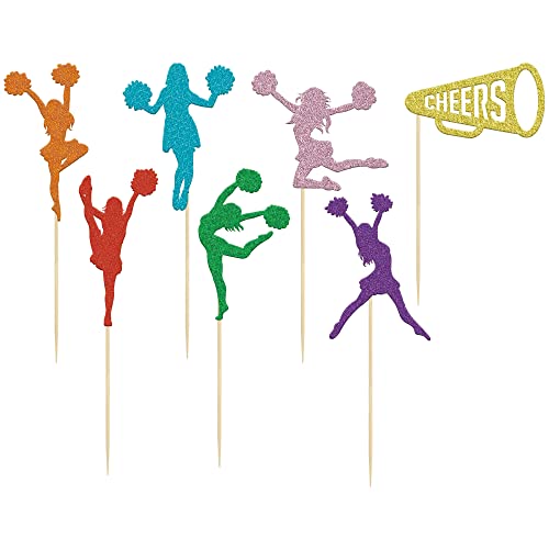 Gyufise 28 Pack Cheerleading Cupcake Toppers Colorful Glitter Cheerleader Silhouette Toothpicks Gymnast Girl Cake Picks Decorations For Gym Theme Baby Shower Birthday Party Favors Supplies #TOP2