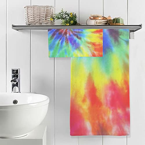 Innewgogo Tie Dye Fabric Cotton Towel Set Bath Towel Hand Towel Set 2 Piece Shower Towels Super Absorbent Bathroom Towels 100% Cotton Quick Dry Gym Towels For Kids Men Women #TOP4