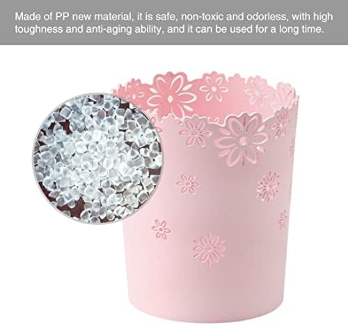 SMELEYOU Round Trash Can Plastic Hollow Waste Paper Bin Flower Lace Rubbish Basket for Office.